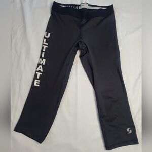 SOFFE DRI WOMENS CAPRI Black With White Letters ULTIMATE Warm Up Capri Leggings